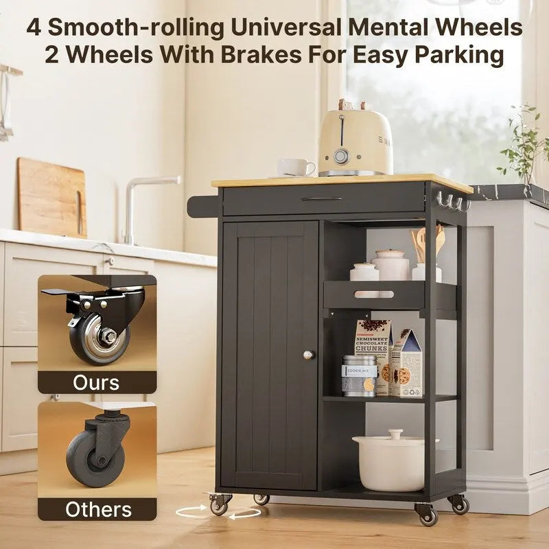 Rolling Kitchen Island Cart with Drawer & Shelves