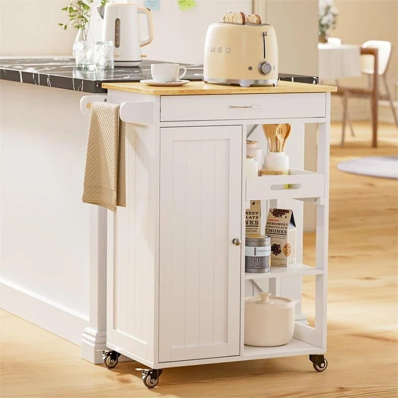 Rolling Kitchen Island Cart with Drawer & Shelves