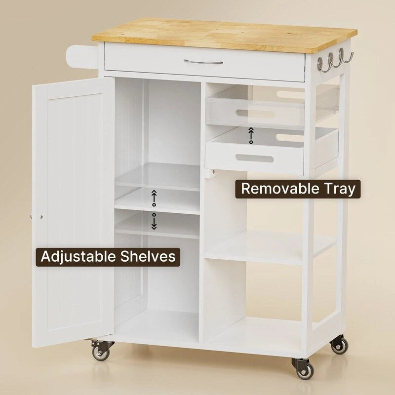 Rolling Kitchen Island Cart with Drawer & Shelves