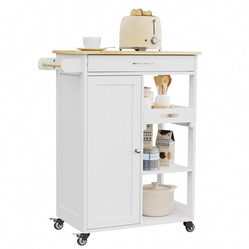 Rolling Kitchen Island Cart with Drawer & Shelves