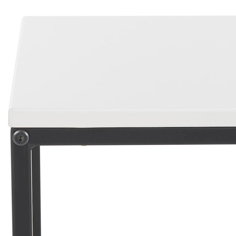 Industrial Side Table with Wood Top, Metal Base & Faux Leather Pocket