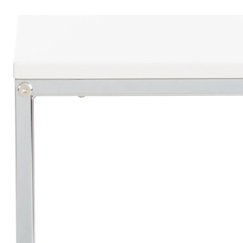 Industrial Side Table with Wood Top, Metal Base & Faux Leather Pocket