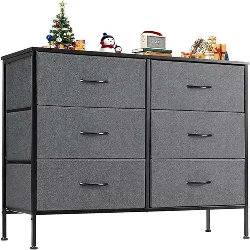 6-Drawer Fabric Bin Dresser with Metal Frame — Bedroom Storage Tower