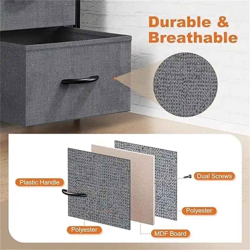 6-Drawer Fabric Bin Dresser with Metal Frame — Bedroom Storage Tower