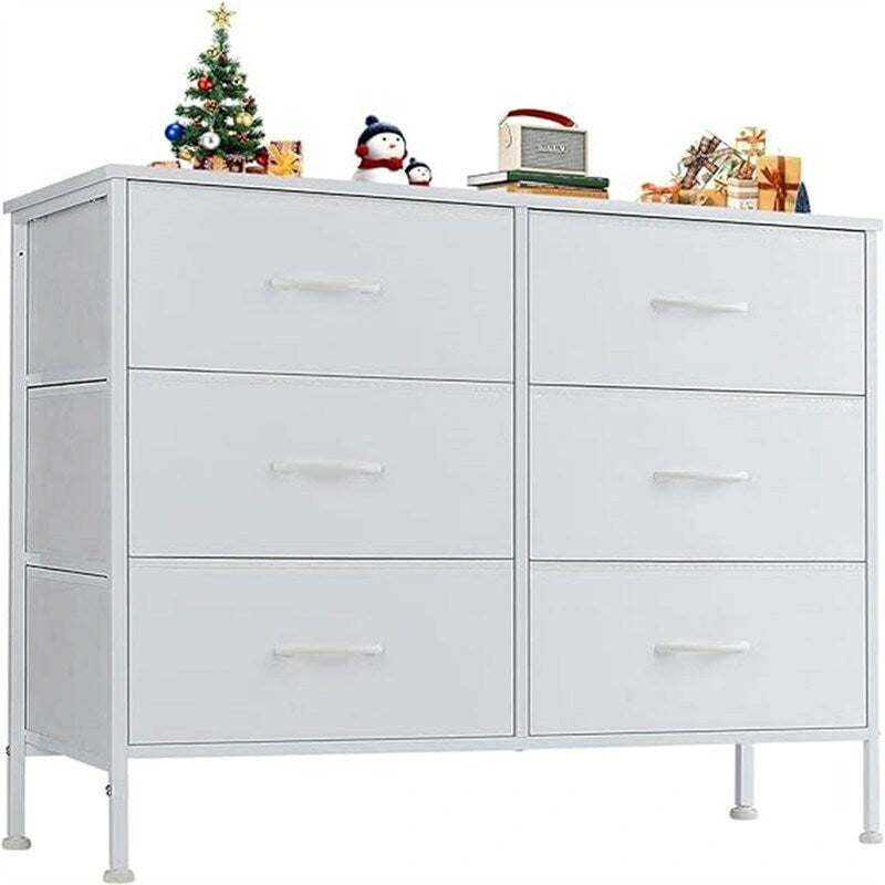 6-Drawer Fabric Bin Dresser with Metal Frame — Bedroom Storage Tower