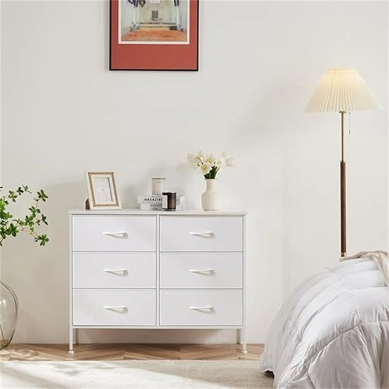 6-Drawer Fabric Bin Dresser with Metal Frame — Bedroom Storage Tower