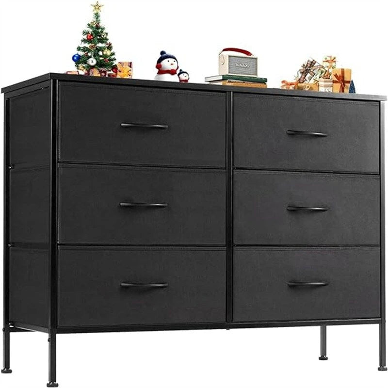 6-Drawer Fabric Bin Dresser with Metal Frame — Bedroom Storage Tower