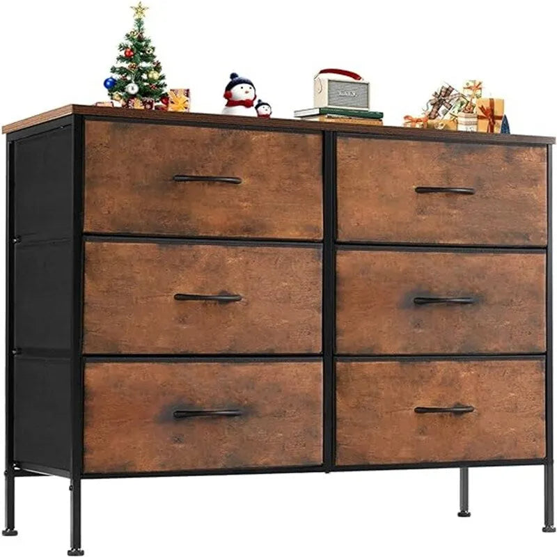 6-Drawer Fabric Bin Dresser with Metal Frame — Bedroom Storage Tower