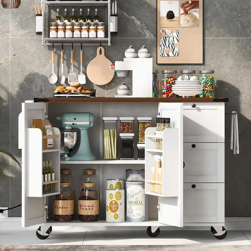Farmhouse Rolling Kitchen Island with Drop Leaf