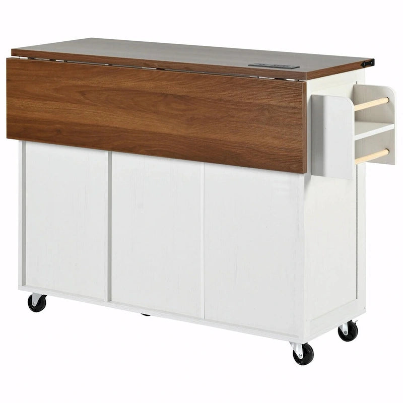 Farmhouse Rolling Kitchen Island with Drop Leaf