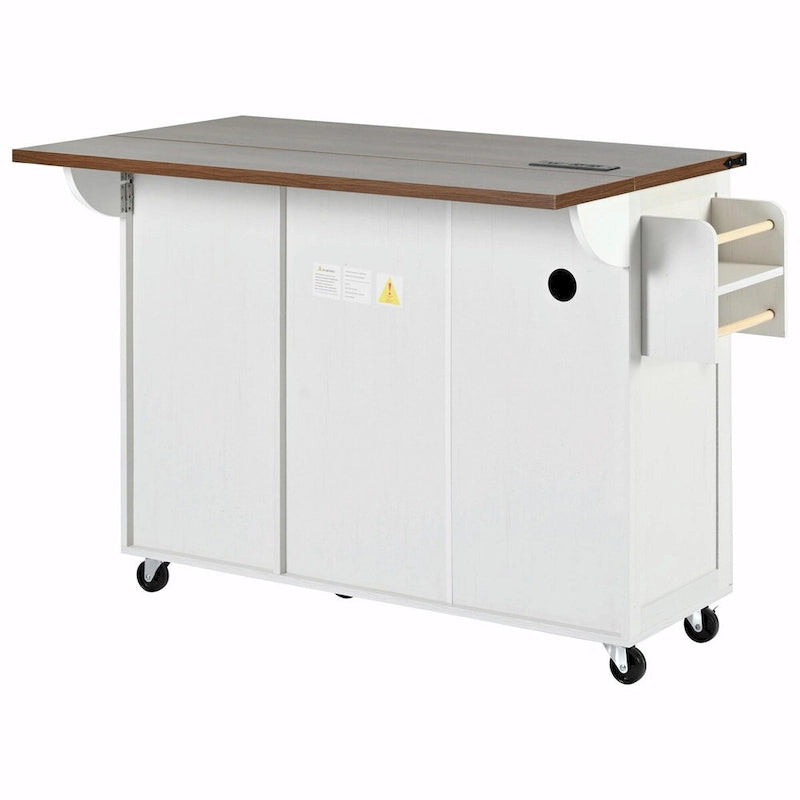 Farmhouse Rolling Kitchen Island with Drop Leaf
