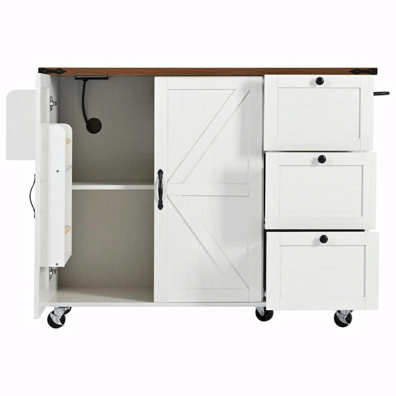 Farmhouse Rolling Kitchen Island with Drop Leaf