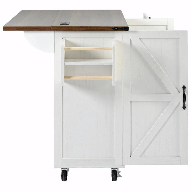 Farmhouse Rolling Kitchen Island with Drop Leaf