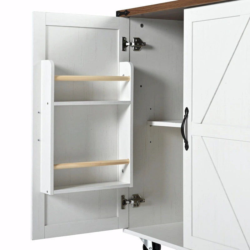 Farmhouse Rolling Kitchen Island with Drop Leaf