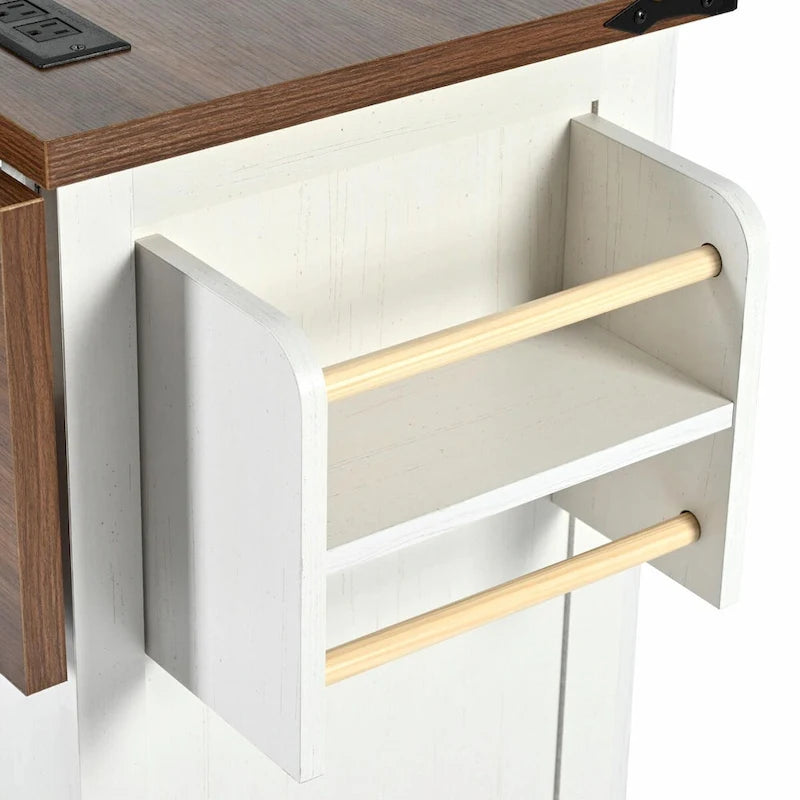 Farmhouse Rolling Kitchen Island with Drop Leaf