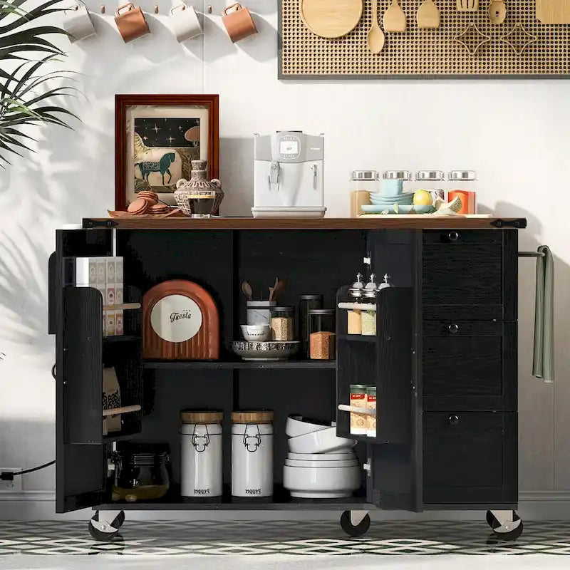 Farmhouse Rolling Kitchen Island with Drop Leaf