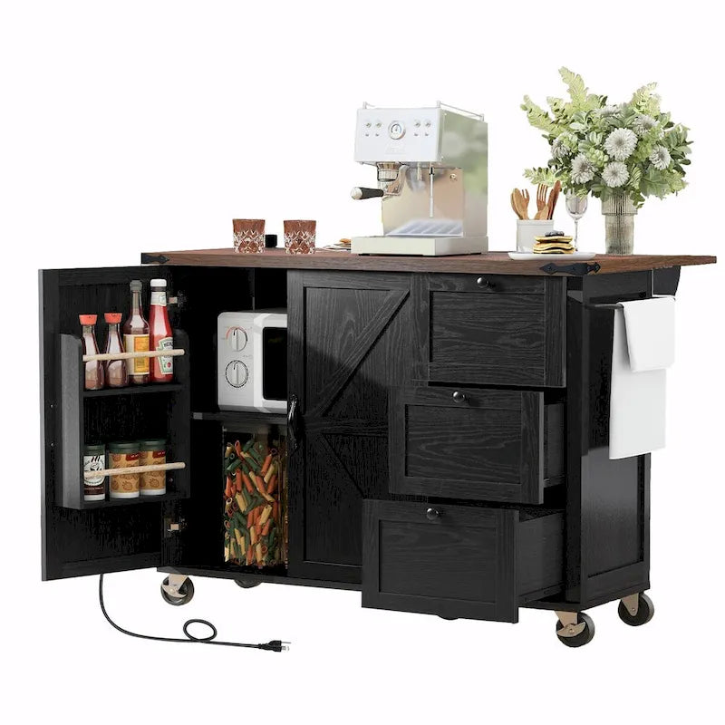 Farmhouse Rolling Kitchen Island with Drop Leaf