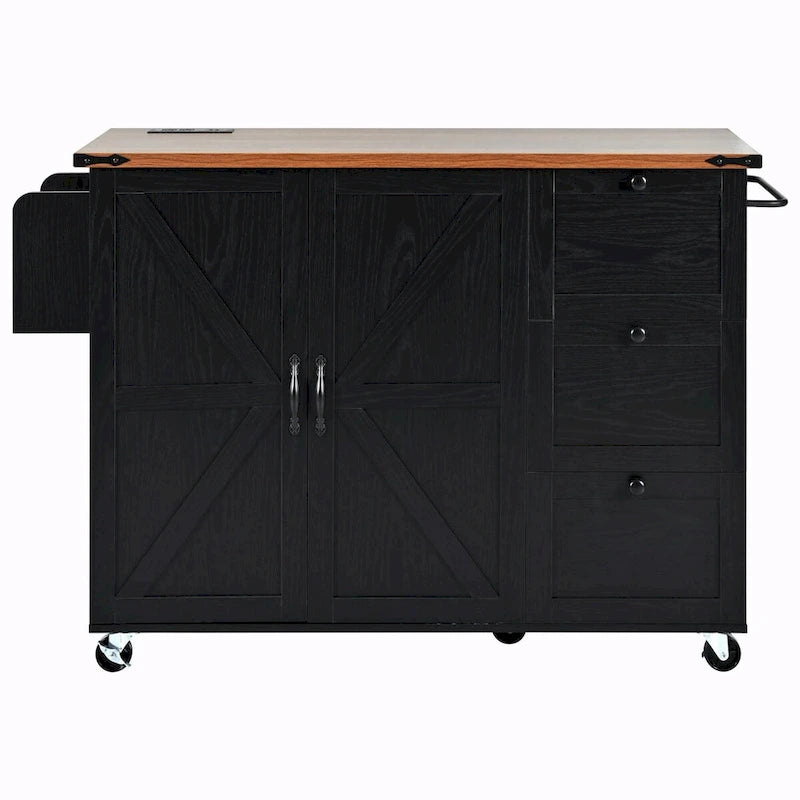 Farmhouse Rolling Kitchen Island with Drop Leaf