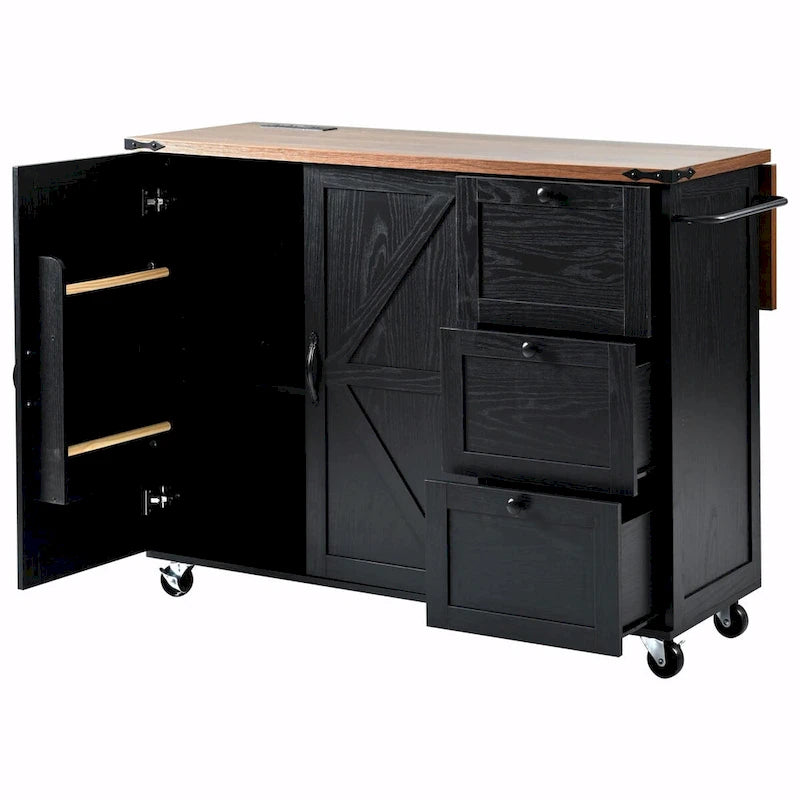 Farmhouse Rolling Kitchen Island with Drop Leaf