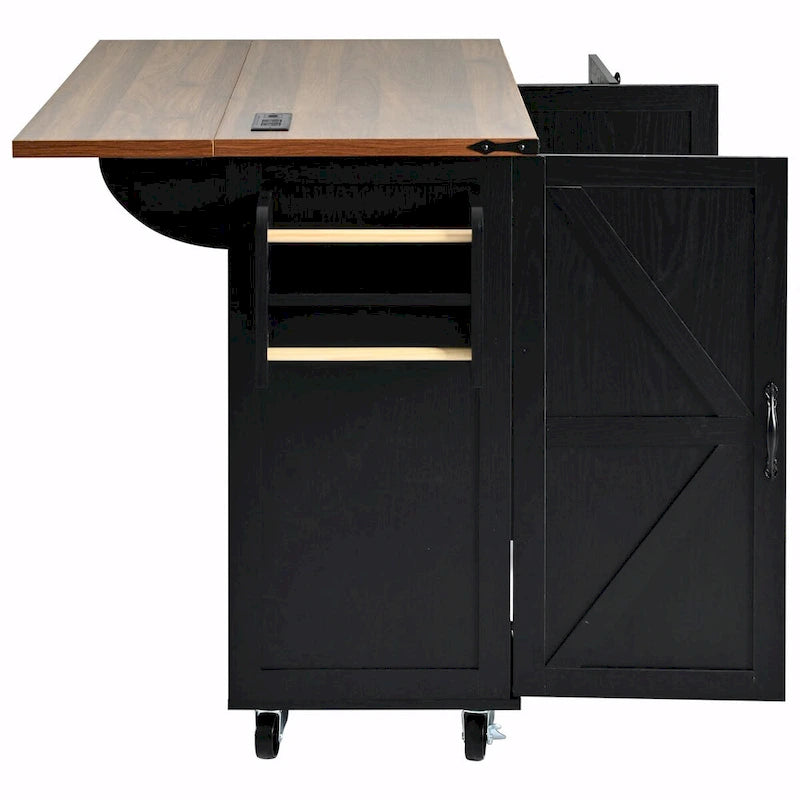 Farmhouse Rolling Kitchen Island with Drop Leaf