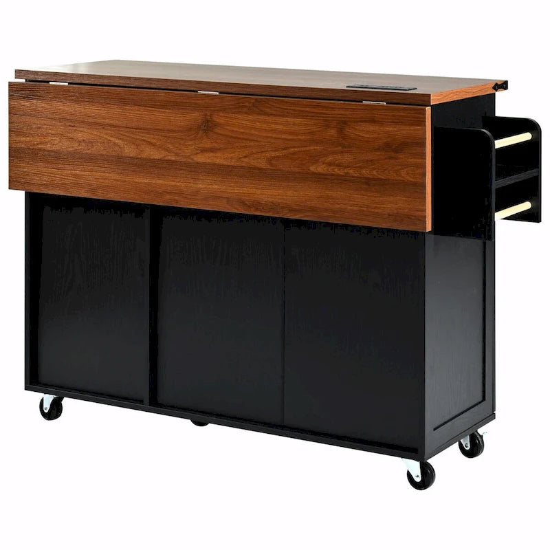 Farmhouse Rolling Kitchen Island with Drop Leaf