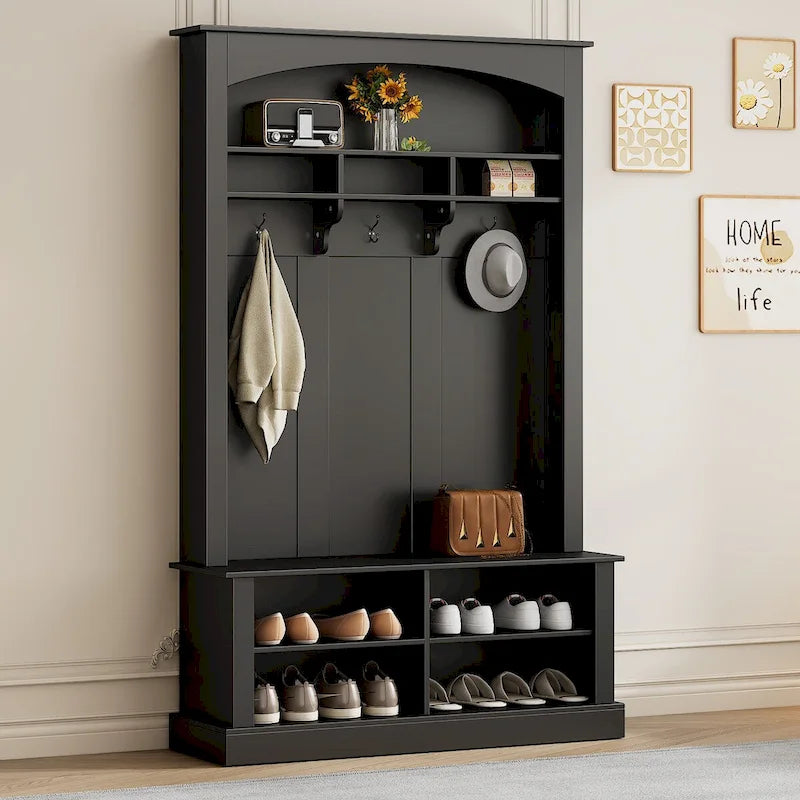 Modern 3-in-1 Entryway Hall Tree with Coat Rack, Bench & Adjustable Shoe Storage