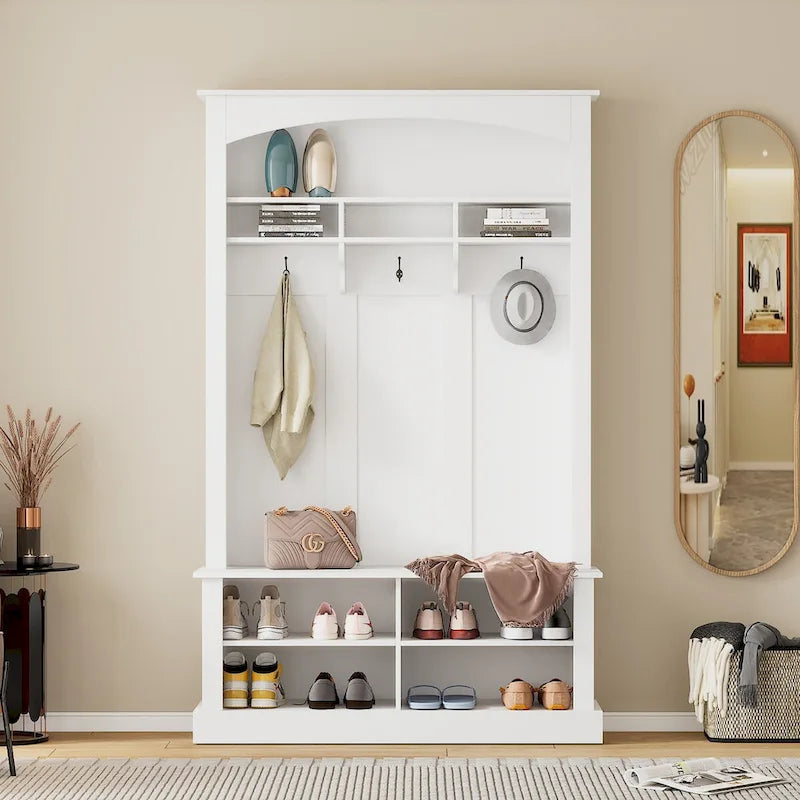 Modern 3-in-1 Entryway Hall Tree with Coat Rack, Bench & Adjustable Shoe Storage
