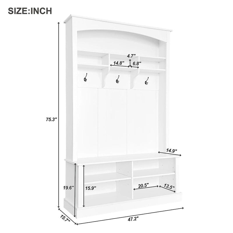 Modern 3-in-1 Entryway Hall Tree with Coat Rack, Bench & Adjustable Shoe Storage