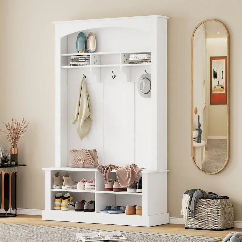 Modern 3-in-1 Entryway Hall Tree with Coat Rack, Bench & Adjustable Shoe Storage
