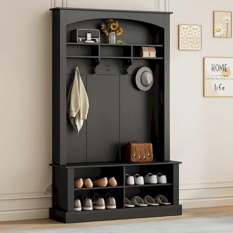 Modern 3-in-1 Entryway Hall Tree with Coat Rack, Bench & Adjustable Shoe Storage