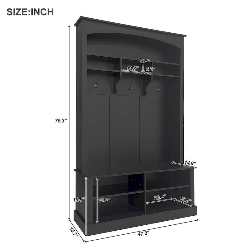 Modern 3-in-1 Entryway Hall Tree with Coat Rack, Bench & Adjustable Shoe Storage