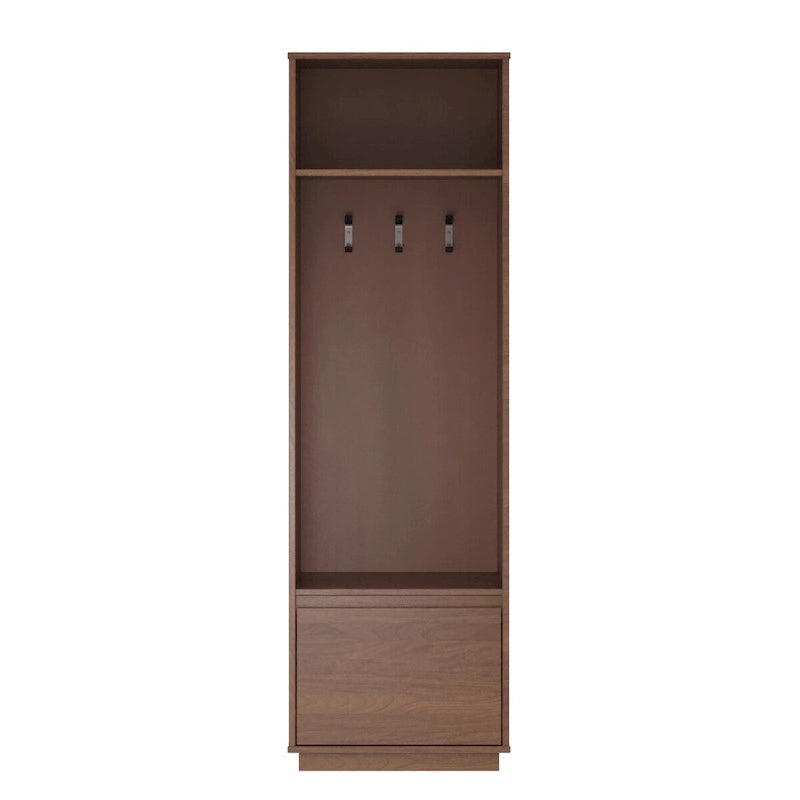 Mid-Century Modern Hall Tree with 3 Hooks, Shelf & Soft-Close Drawer
