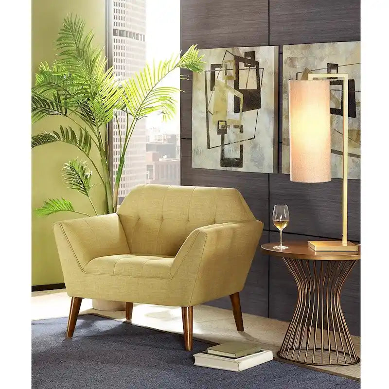 Mid-Century Modern Tufted Lounge Accent Chair with Tapered Wood Legs, Multiple Colors