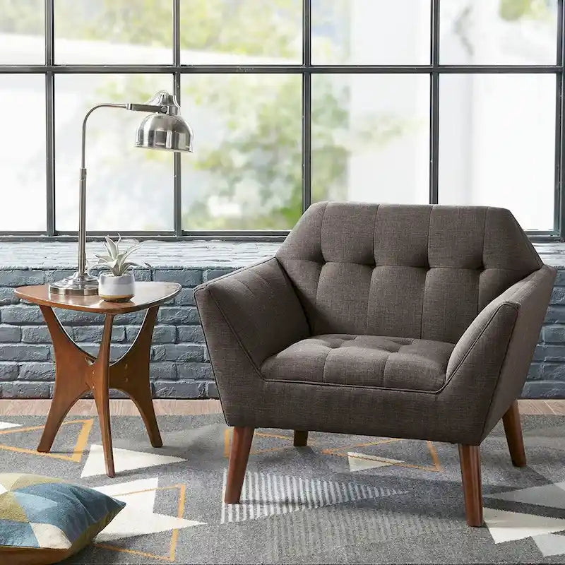 Mid-Century Modern Tufted Lounge Accent Chair with Tapered Wood Legs, Multiple Colors