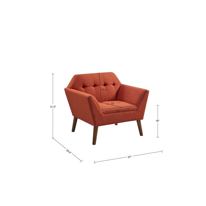 Mid-Century Modern Tufted Lounge Accent Chair with Tapered Wood Legs, Multiple Colors