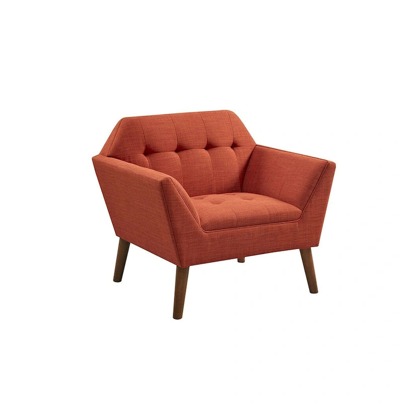 Mid-Century Modern Tufted Lounge Accent Chair with Tapered Wood Legs, Multiple Colors
