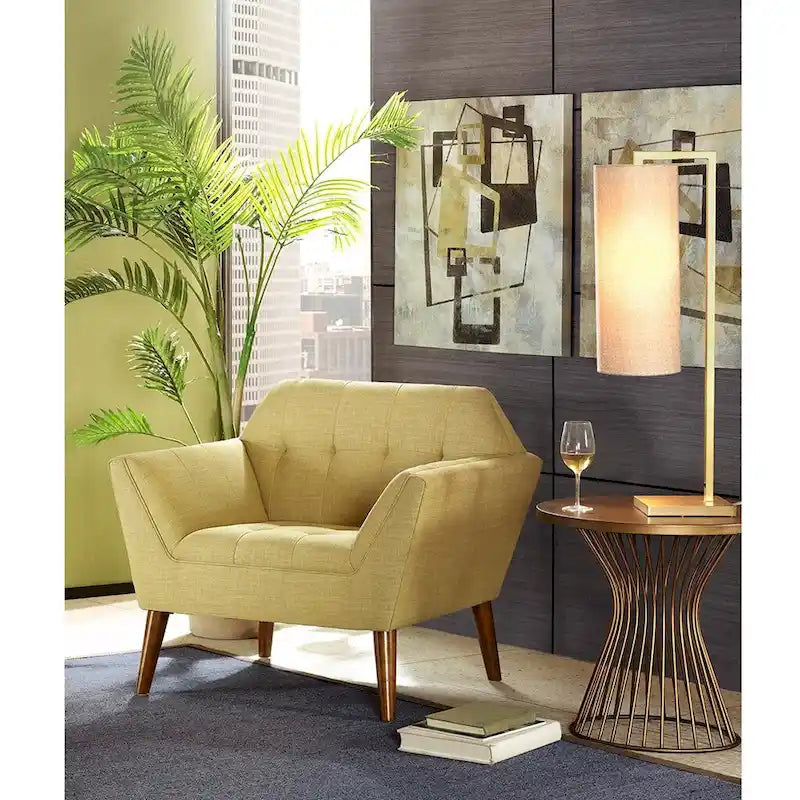 Mid-Century Modern Tufted Lounge Accent Chair with Tapered Wood Legs, Multiple Colors