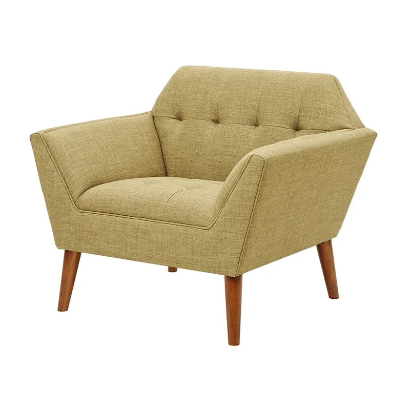 Mid-Century Modern Tufted Lounge Accent Chair with Tapered Wood Legs, Multiple Colors