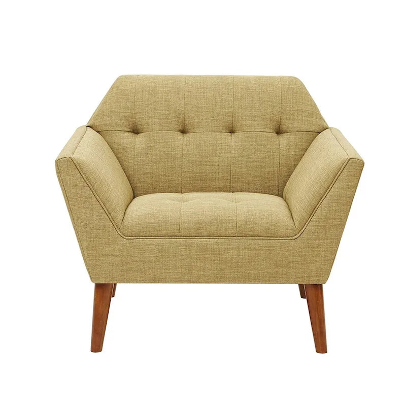 Mid-Century Modern Tufted Lounge Accent Chair with Tapered Wood Legs, Multiple Colors
