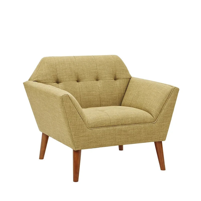 Mid-Century Modern Tufted Lounge Accent Chair with Tapered Wood Legs, Multiple Colors
