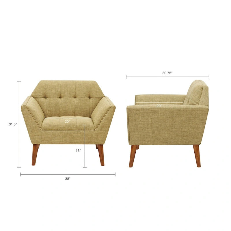 Mid-Century Modern Tufted Lounge Accent Chair with Tapered Wood Legs, Multiple Colors