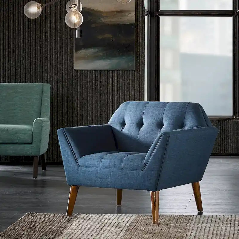 Mid-Century Modern Tufted Lounge Accent Chair with Tapered Wood Legs, Multiple Colors