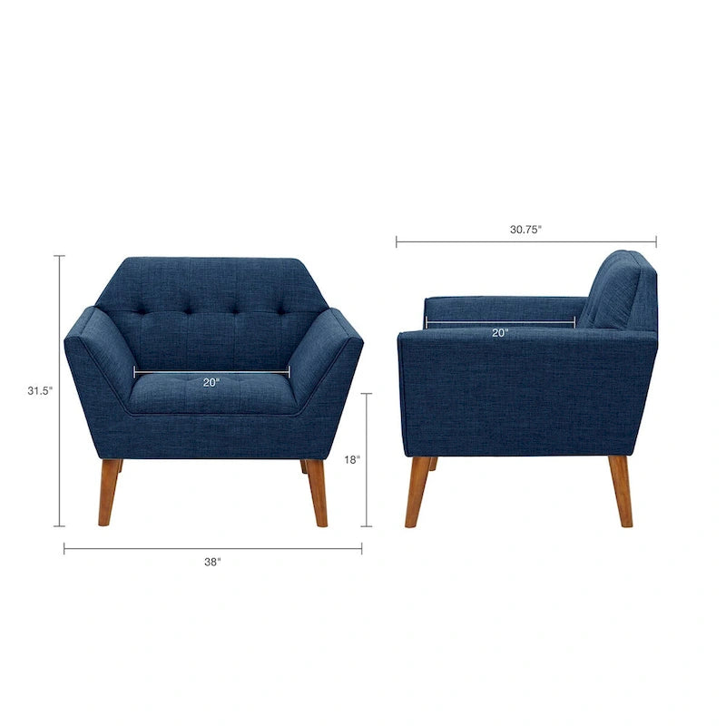 Mid-Century Modern Tufted Lounge Accent Chair with Tapered Wood Legs, Multiple Colors