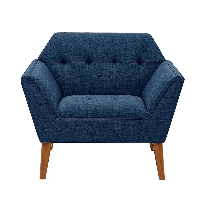 Mid-Century Modern Tufted Lounge Accent Chair with Tapered Wood Legs, Multiple Colors