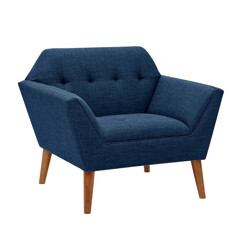 Mid-Century Modern Tufted Lounge Accent Chair with Tapered Wood Legs, Multiple Colors