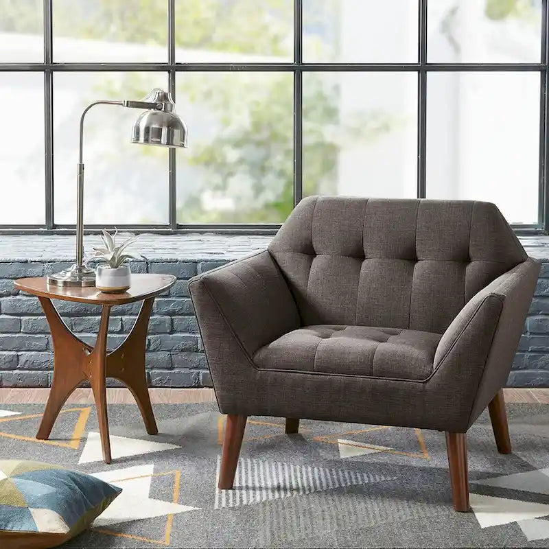 Mid-Century Modern Tufted Lounge Accent Chair with Tapered Wood Legs, Multiple Colors