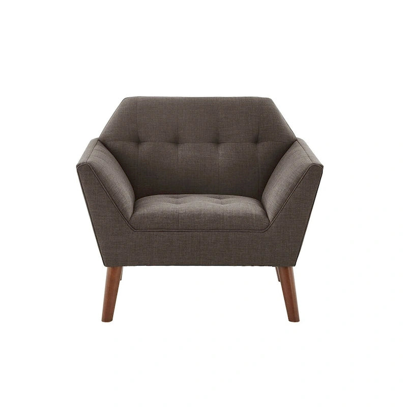 Mid-Century Modern Tufted Lounge Accent Chair with Tapered Wood Legs, Multiple Colors