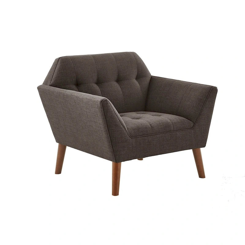 Mid-Century Modern Tufted Lounge Accent Chair with Tapered Wood Legs, Multiple Colors