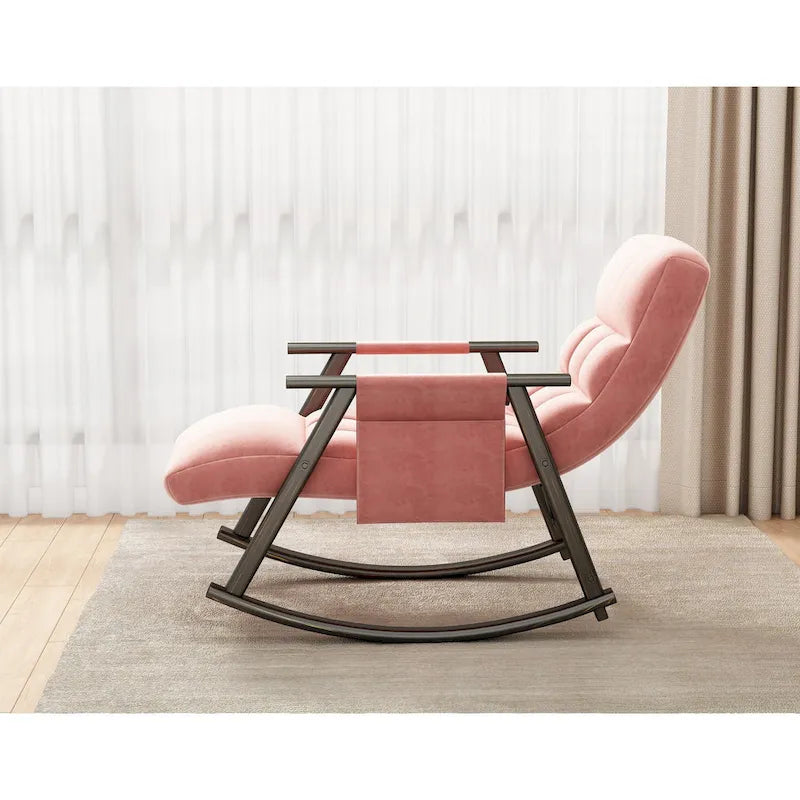 Folding Lounge Rocking Chair with Adjustable High Back, Footrest & Side Pockets