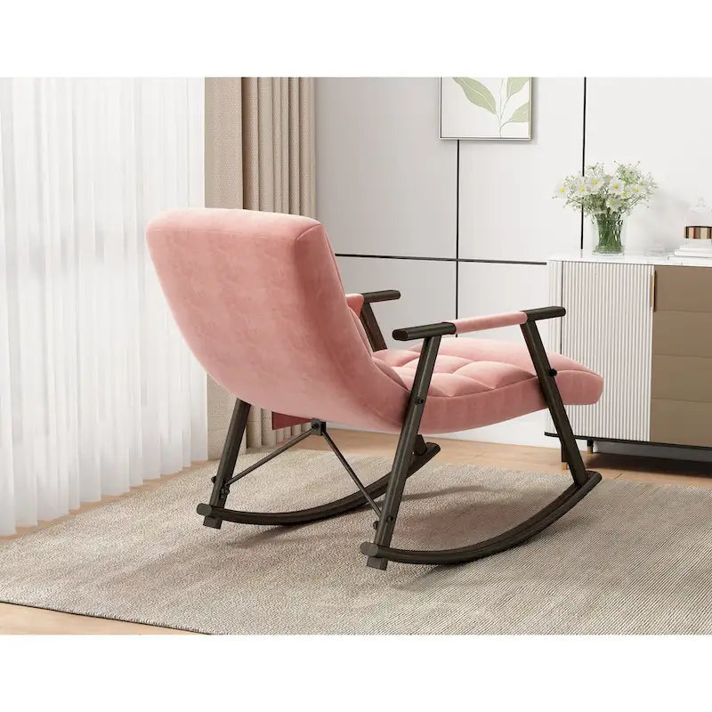 Folding Lounge Rocking Chair with Adjustable High Back, Footrest & Side Pockets